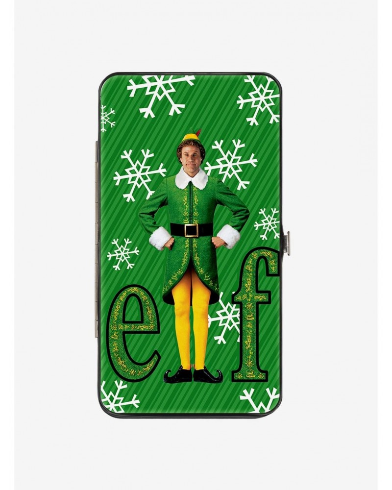 Elf Buddy The Elf Logo Pose Snowflakes Greens White Hinge Wallet $8.24 Wallets