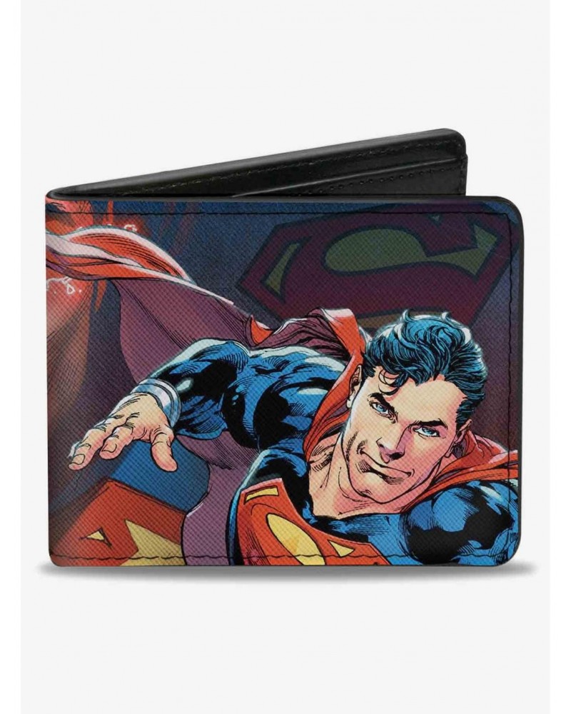 DC Comics Superman Flying Pose Shield Heat Vision Eyes Pose Close Up Bifold Wallet $10.45 Wallets