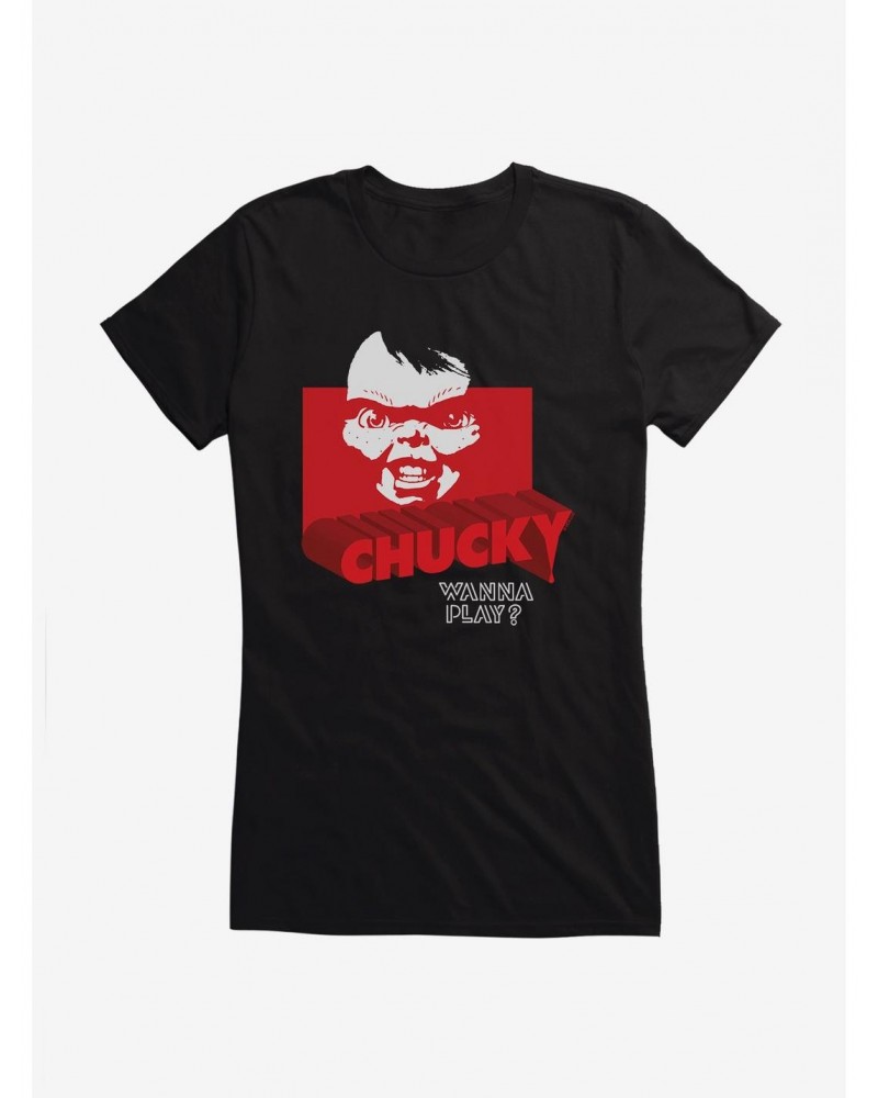Chucky Wanna Play Red Font Girls T-Shirt $8.96 T-Shirts