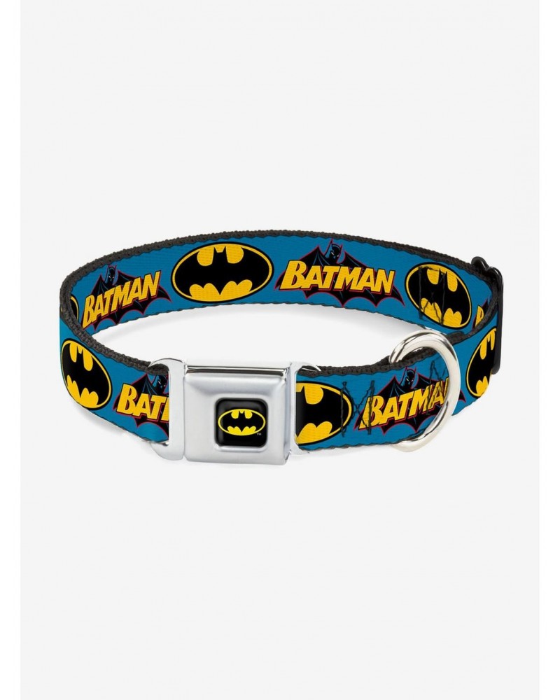 DC Comics Justice League Vintage Batman Logo Seatbelt Buckle Pet Collar $10.96 Pet Collars